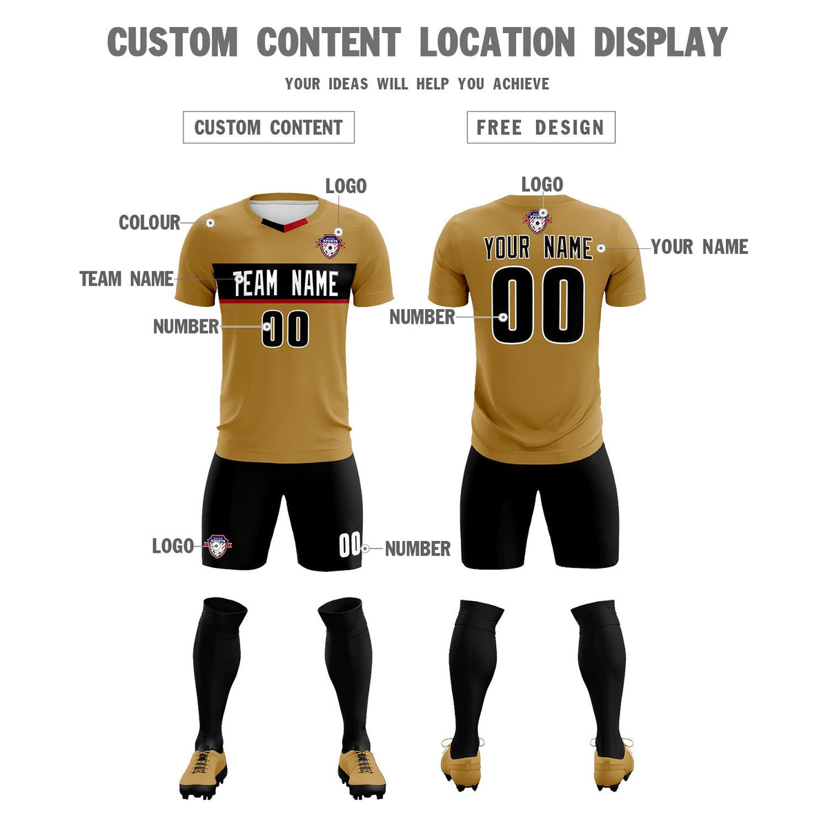 Custom Old Gold Classic Sports kit Football Shirt Jersey