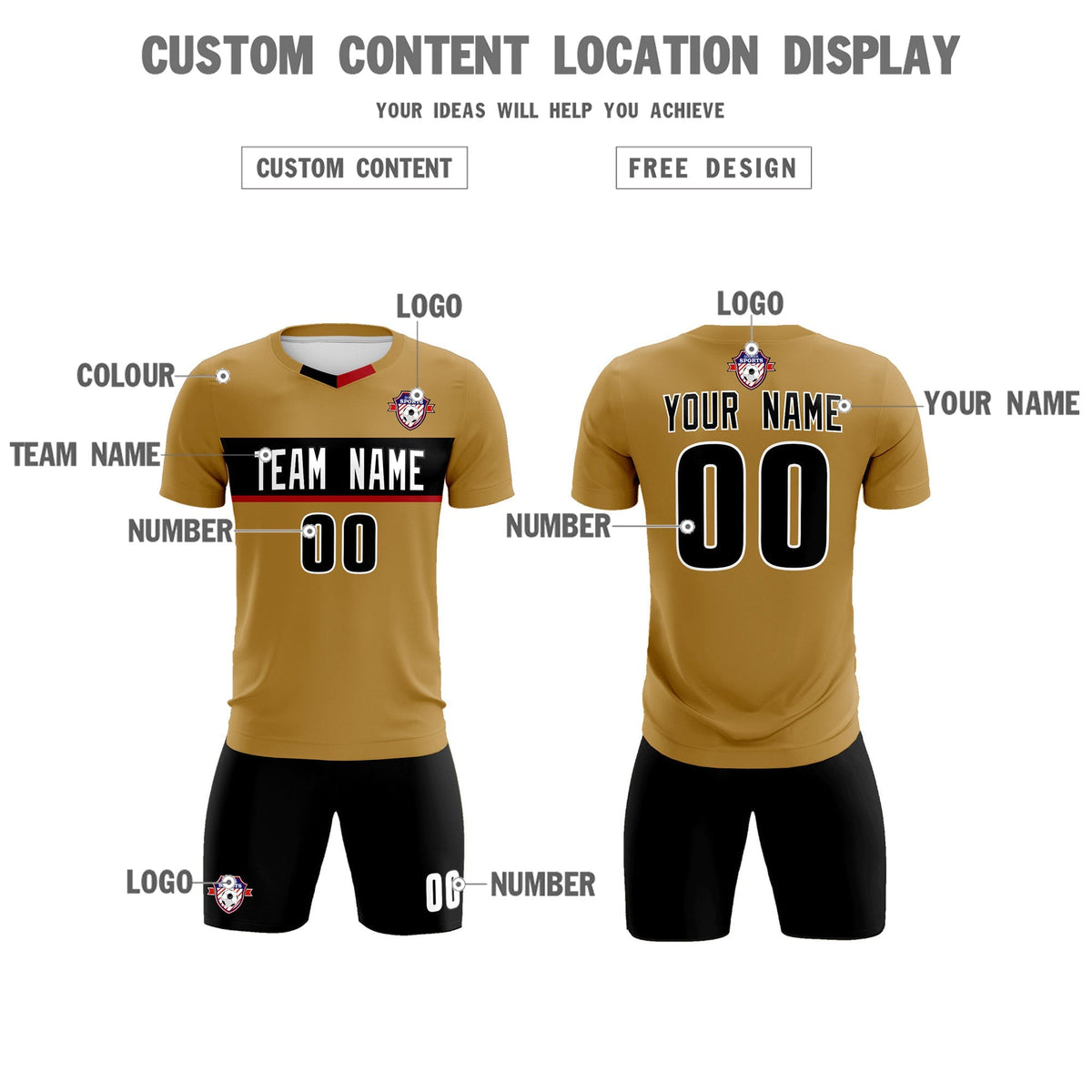 Custom Old Gold Classic Sports kit Football Shirt Jersey