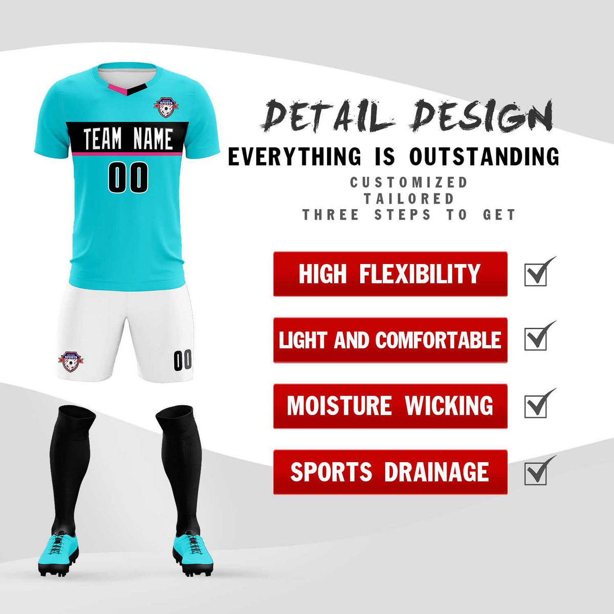Custom Sky Blue Classic Sports kit Football Shirt Jersey
