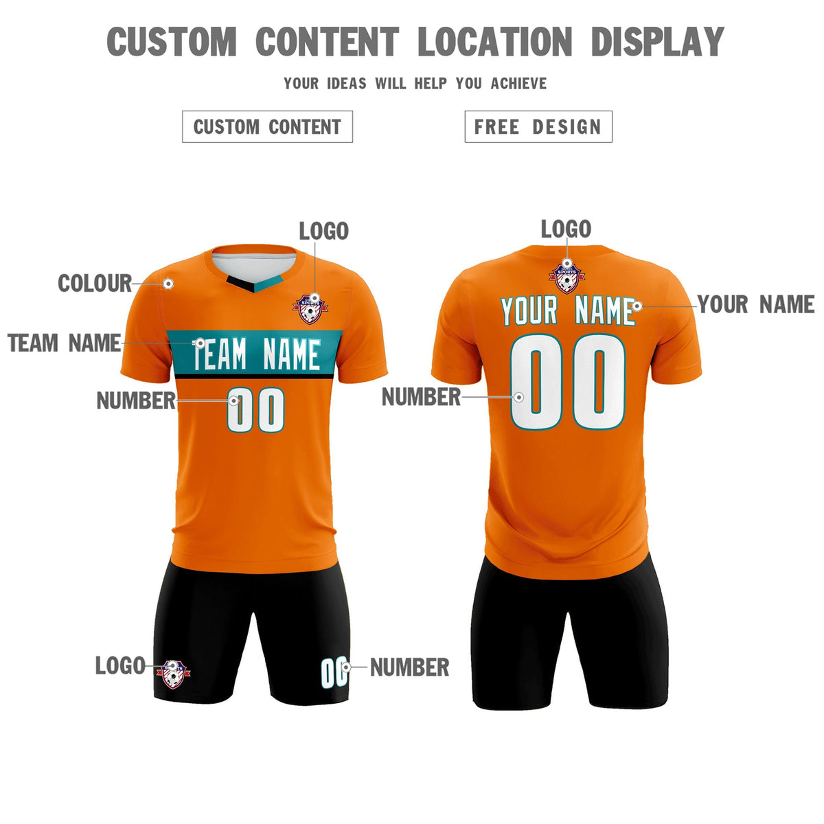 Custom Orange Classic Sports kit Football Shirt Jersey