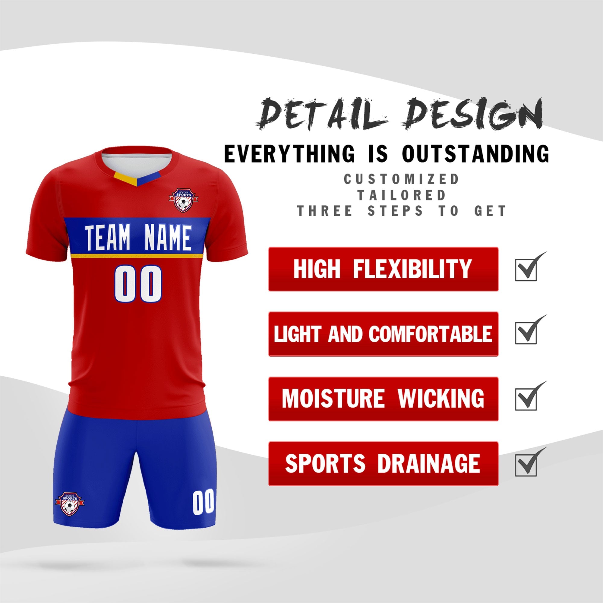 Custom Red Classic Sports Sets Soccer Shirt Jersey