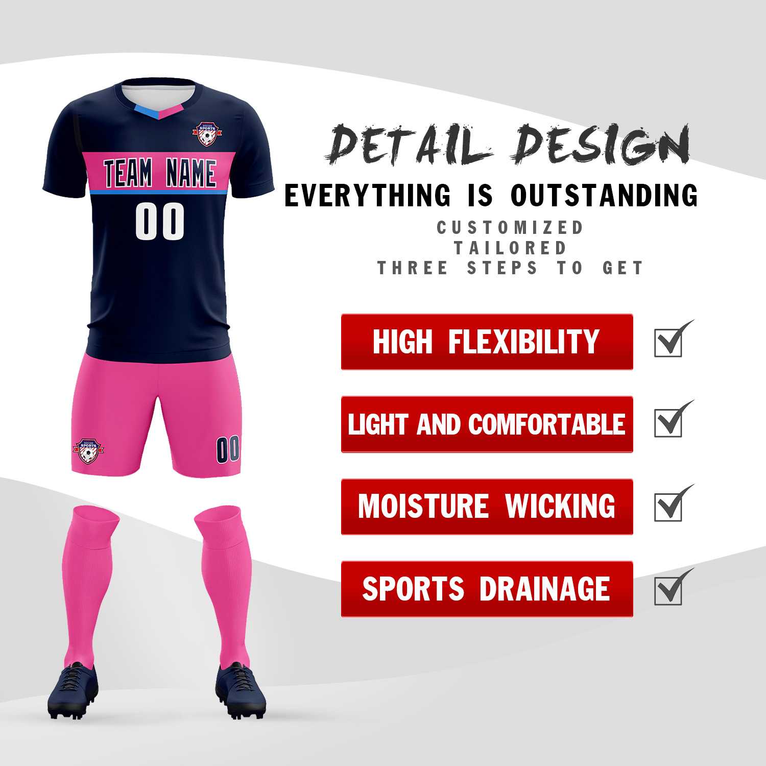 Custom Navy Classic Sports kit Football Shirt Jersey