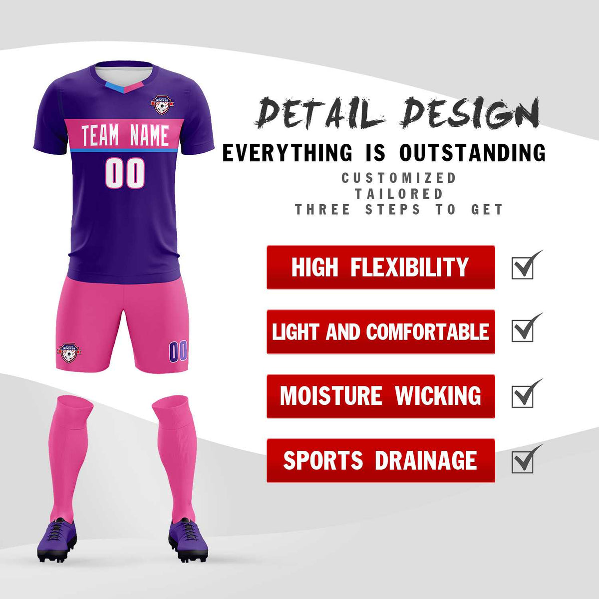 Custom Purple Classic Sports kit Football Shirt Jersey