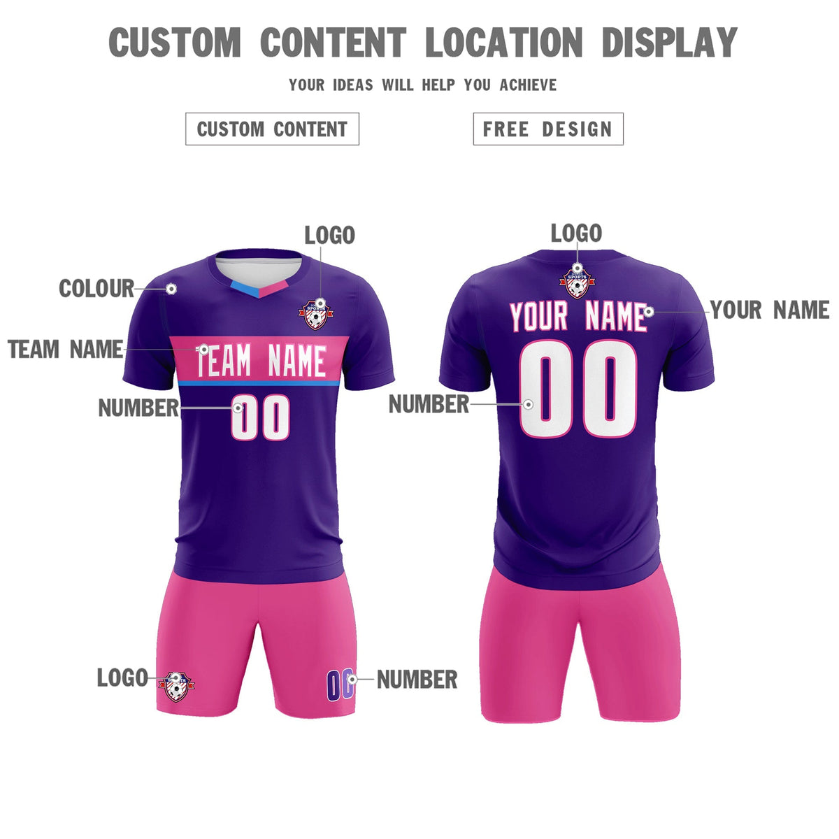 Custom Purple Classic Sports kit Football Shirt Jersey