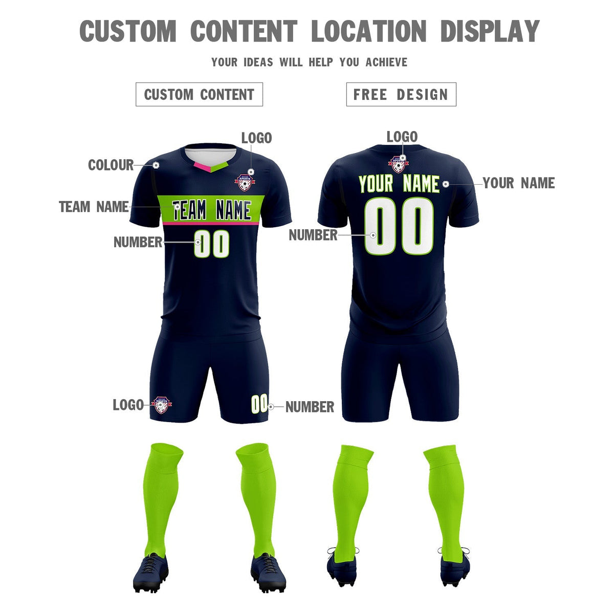 Custom Navy Classic Sports kit Football Shirt Jersey