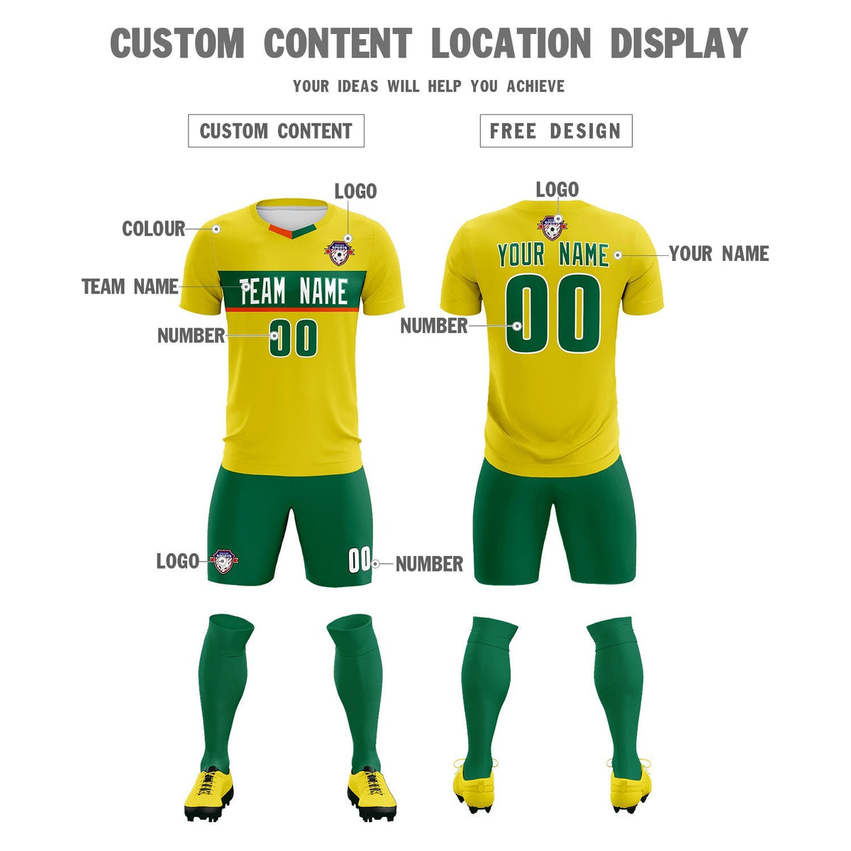 Custom Gold Classic Sports Sets Soccer Shirt Jersey