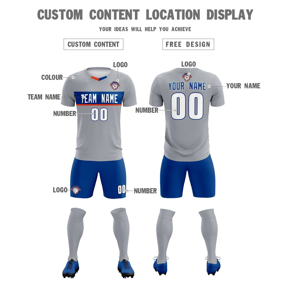 Custom Gray Classic Sports kit Football Shirt Jersey
