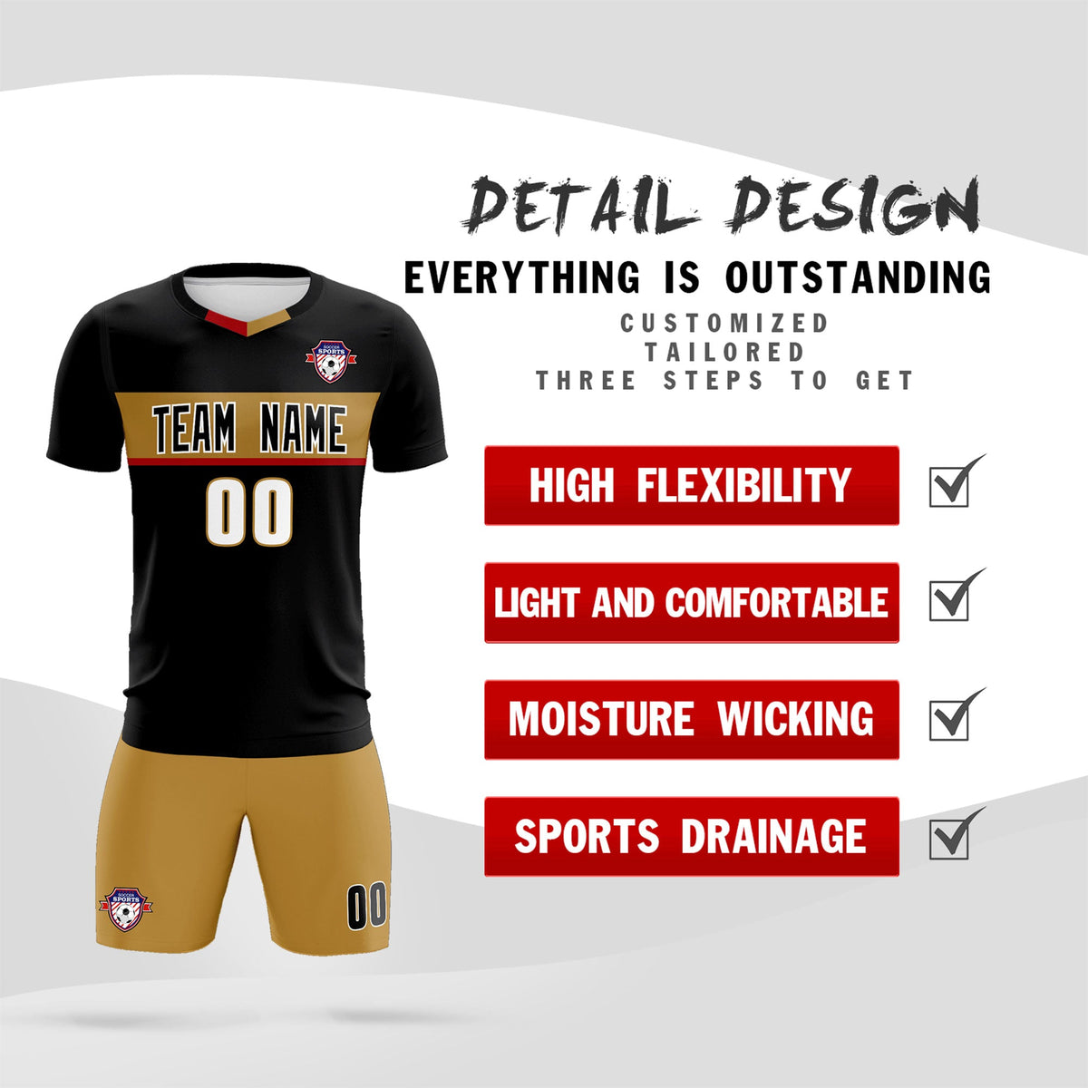 Custom Black Classic Sports kit Football Shirt Jersey