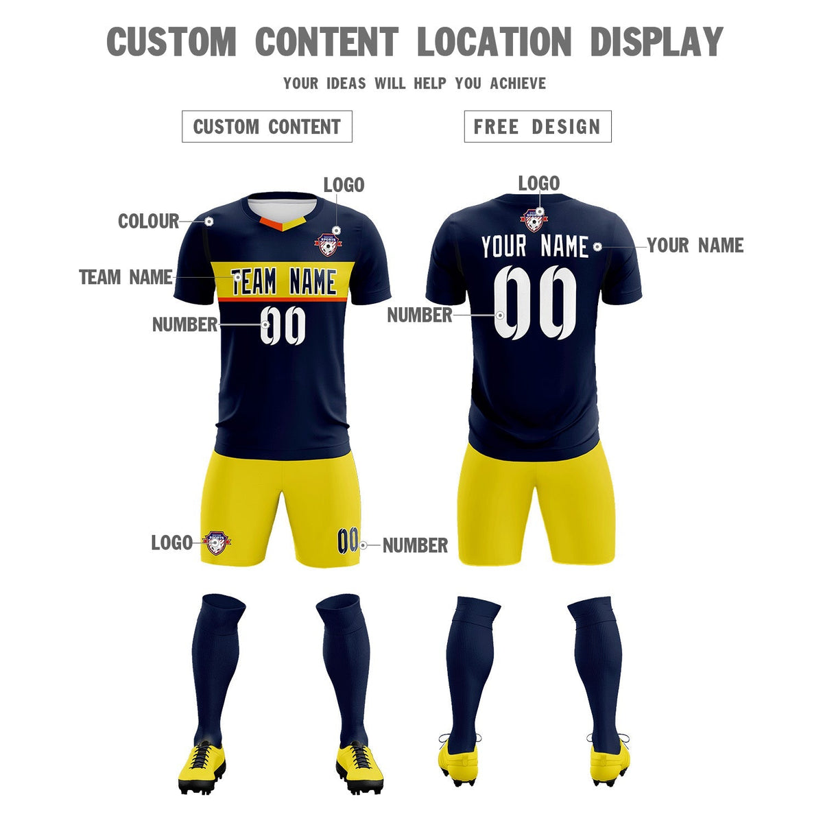 Custom Navy Classic Sports kit Football Shirt Jersey