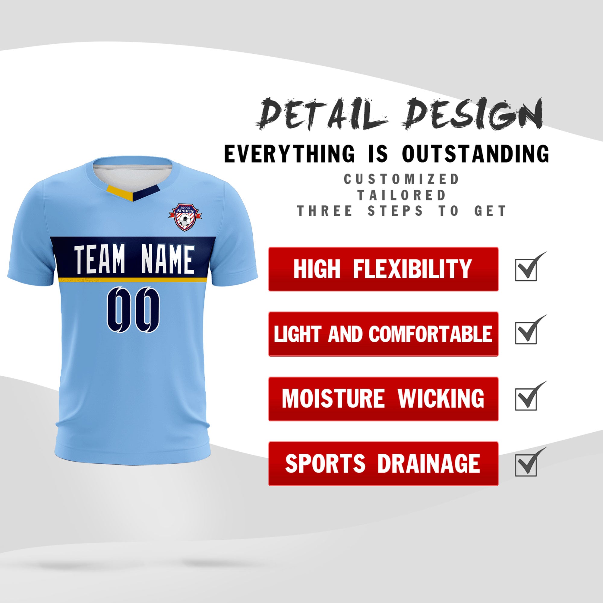 Custom Light Blue Classic Sports kit Football Shirt Jersey