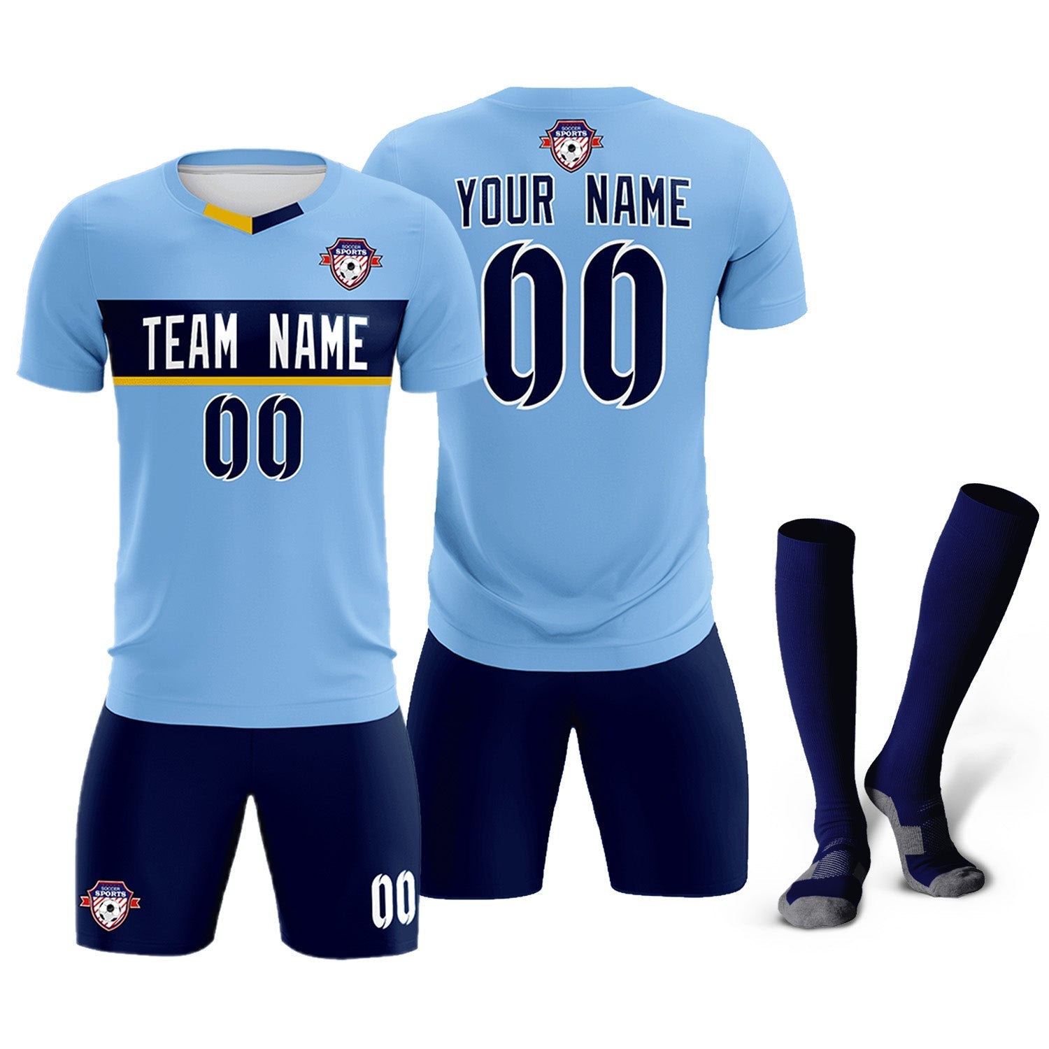 Custom Light Blue Classic Sports kit Football Shirt Jersey