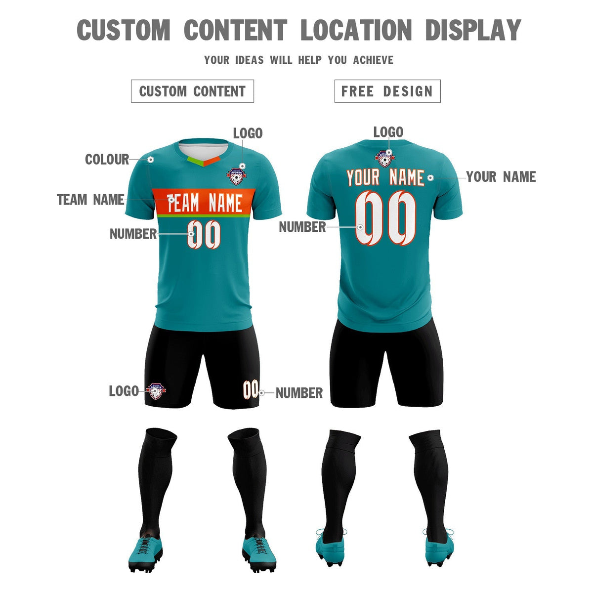 Custom Aqua Classic Sports kit Football Shirt Jersey