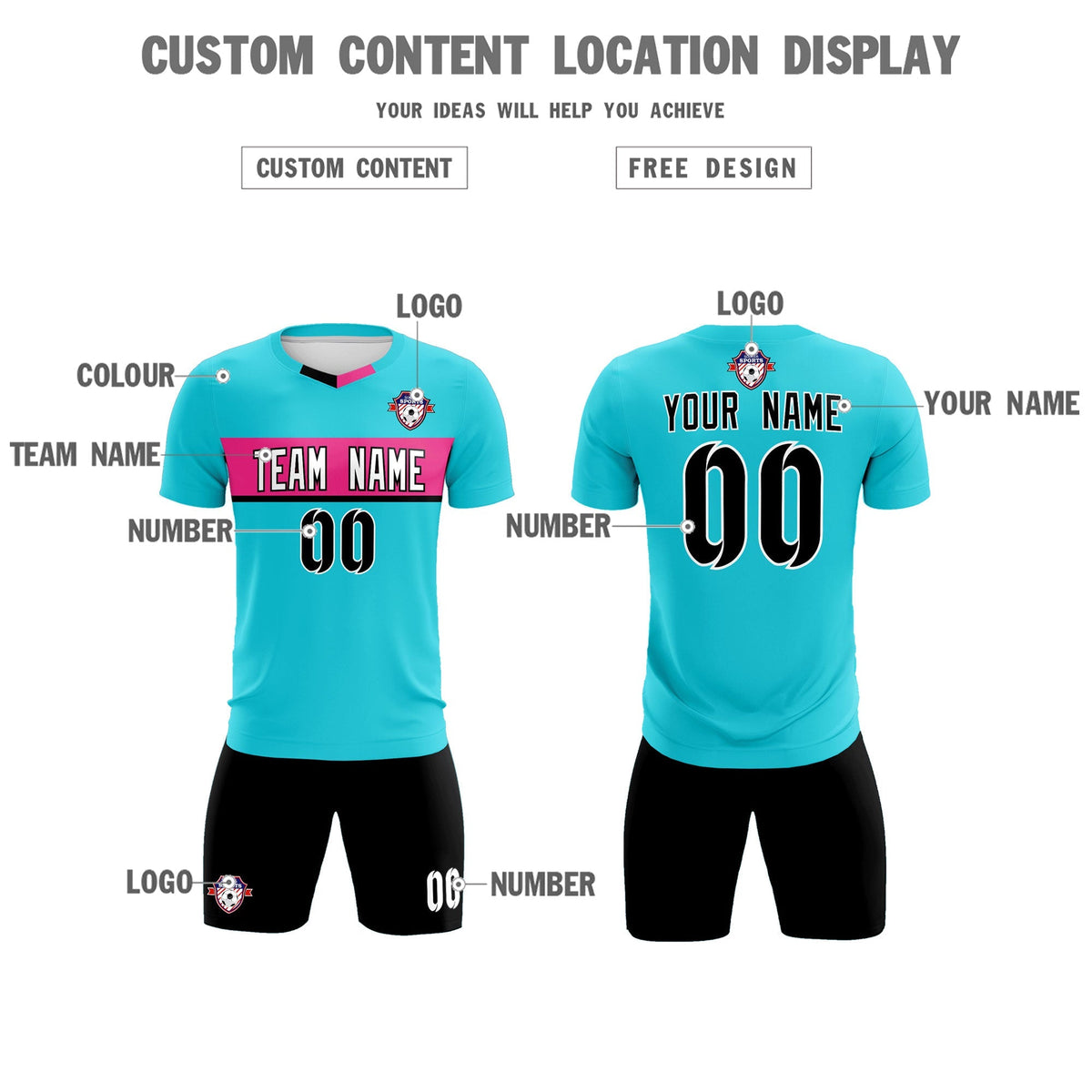 Custom Sky Blue Classic Sports kit Football Shirt Jersey