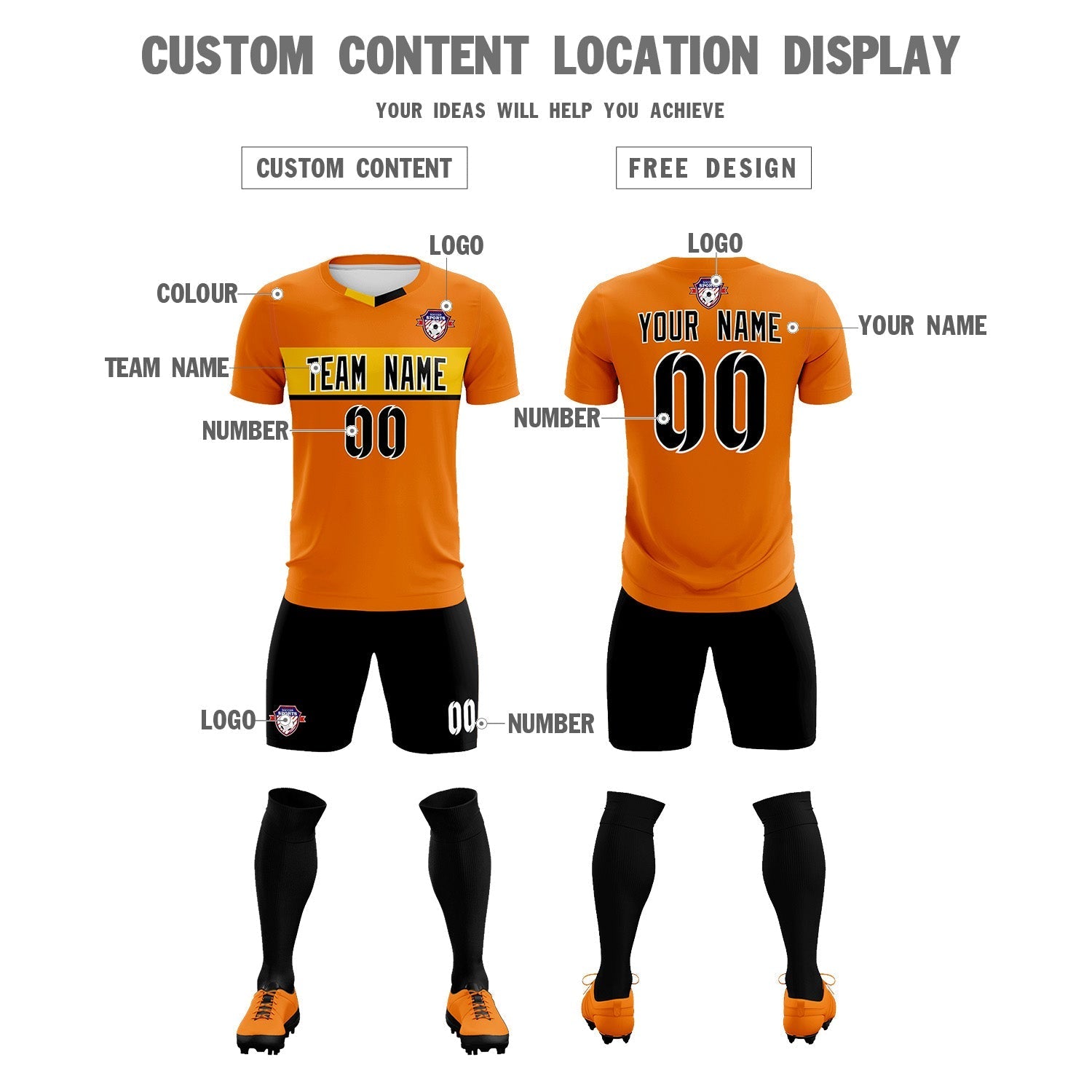 Custom Orange Classic Sports kit Football Shirt Jersey