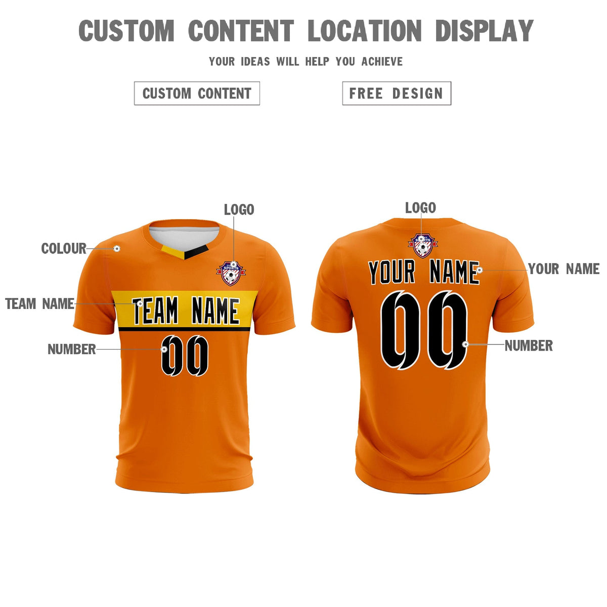 Custom Orange Classic Sports kit Football Shirt Jersey