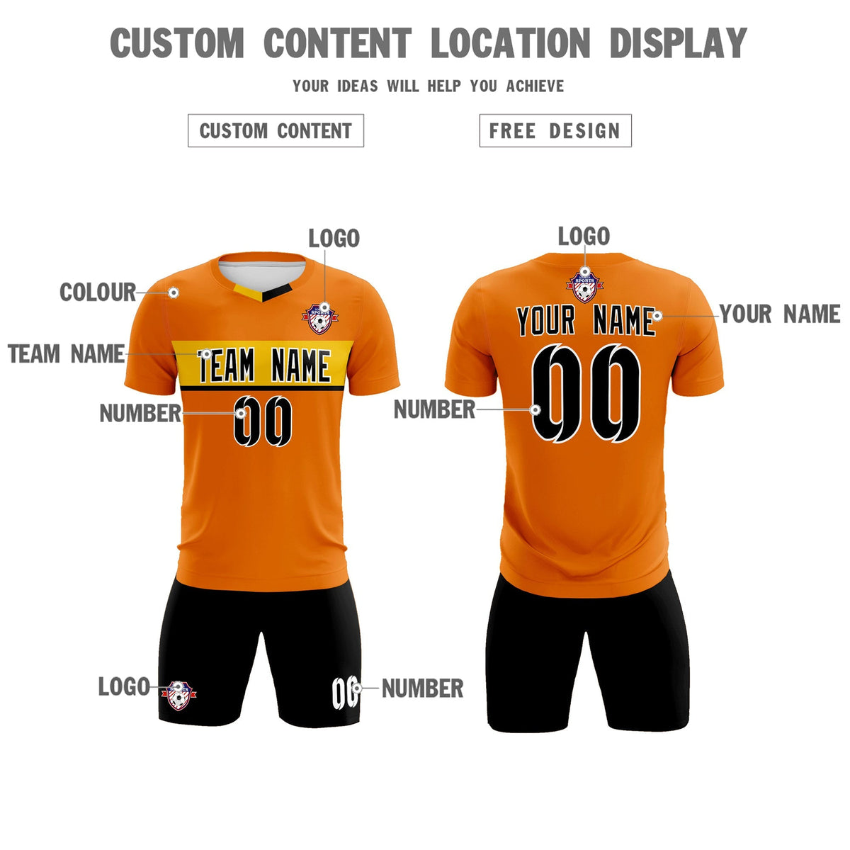 Custom Orange Classic Sports kit Football Shirt Jersey