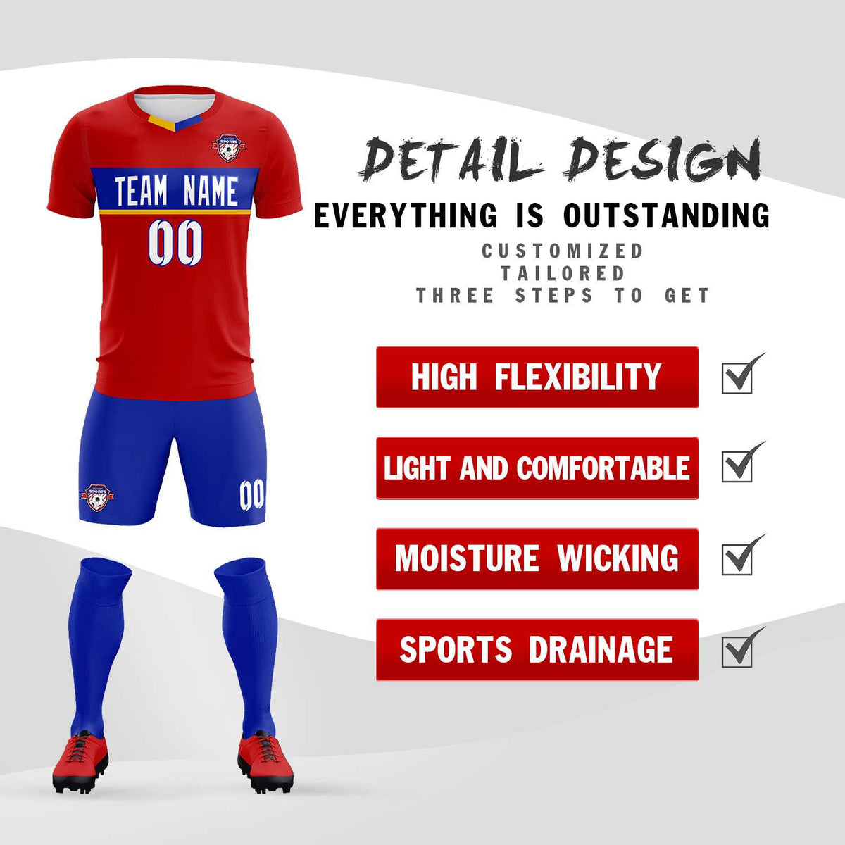 Custom Red Classic Sports Sets Soccer Shirt Jersey