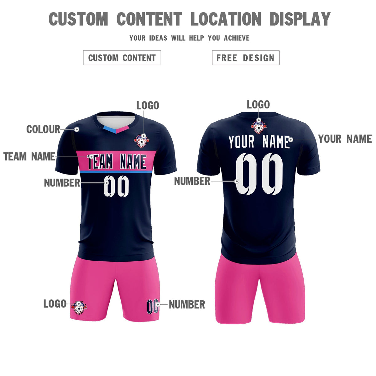 Custom Navy Classic Sports Sets Soccer Shirt Jersey