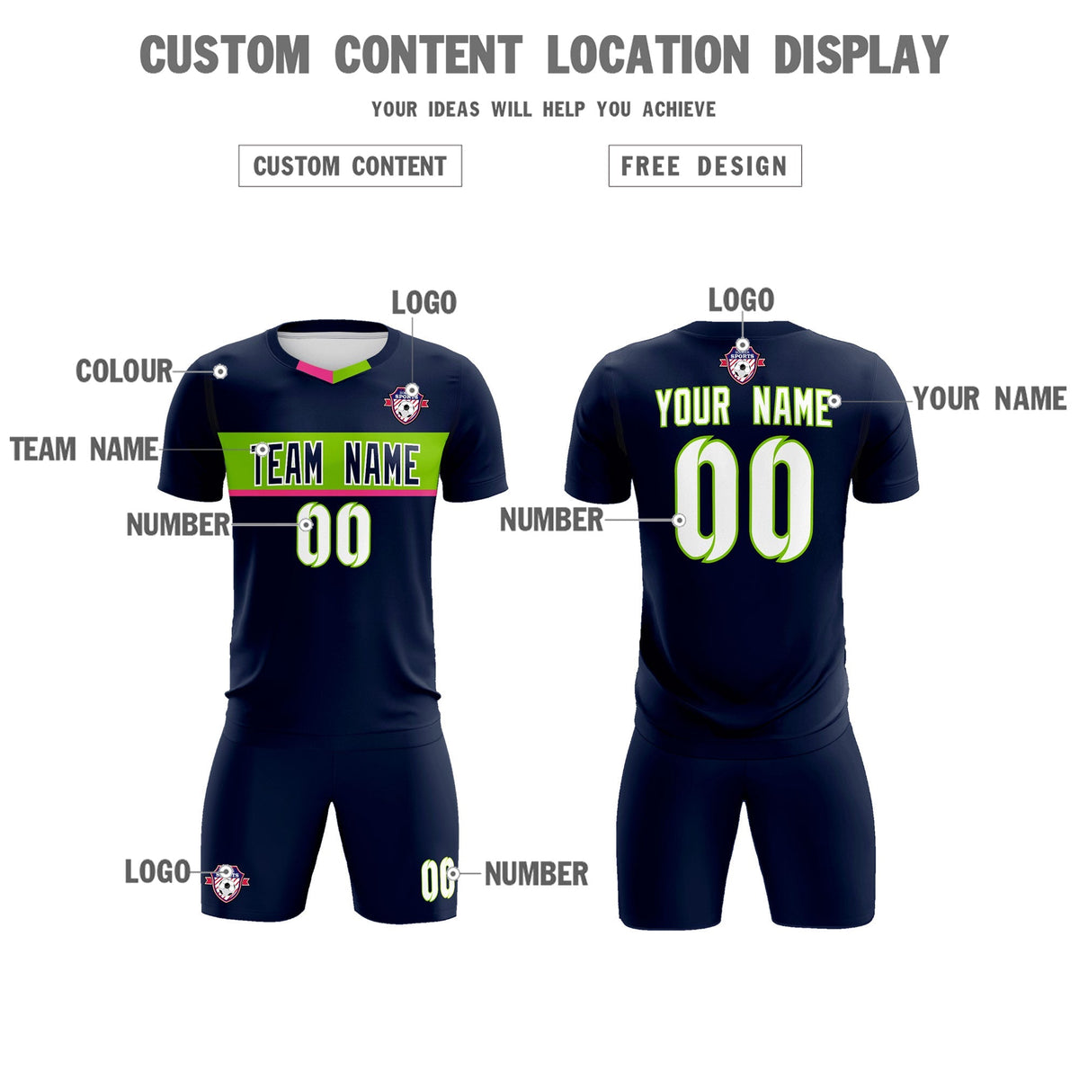 Custom Navy Classic Sports kit Football Shirt Jersey