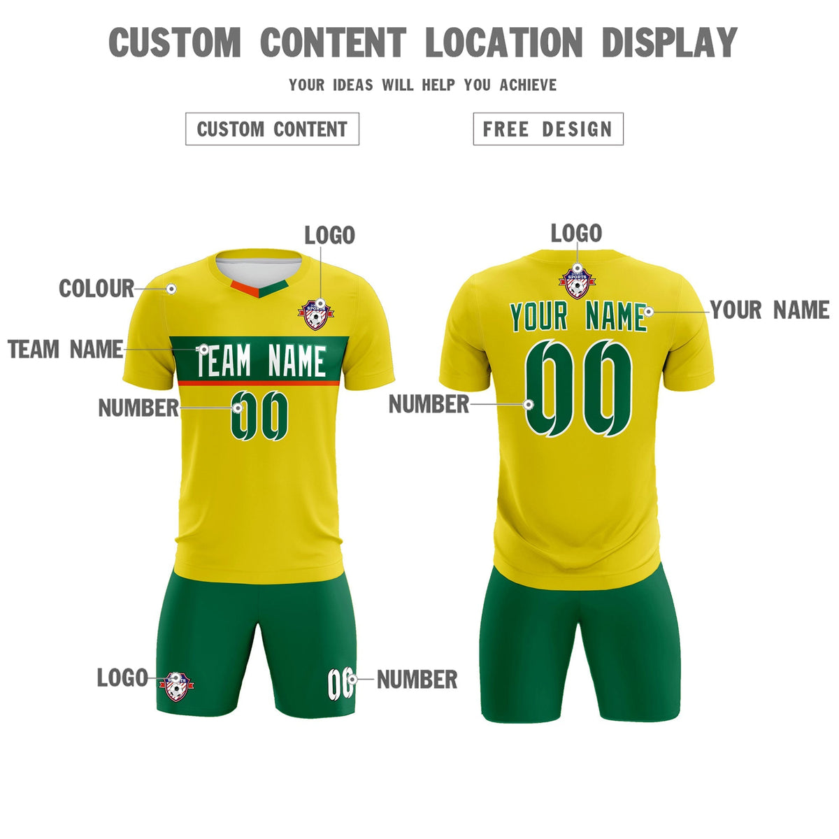 Custom Gold Classic Sports Sets Soccer Shirt Jersey