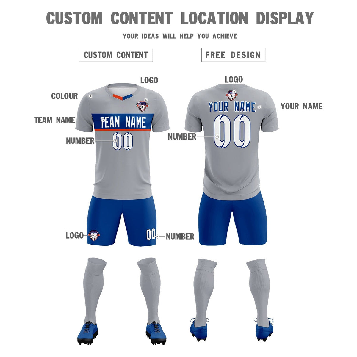 Custom Gray Classic Sports kit Football Shirt Jersey