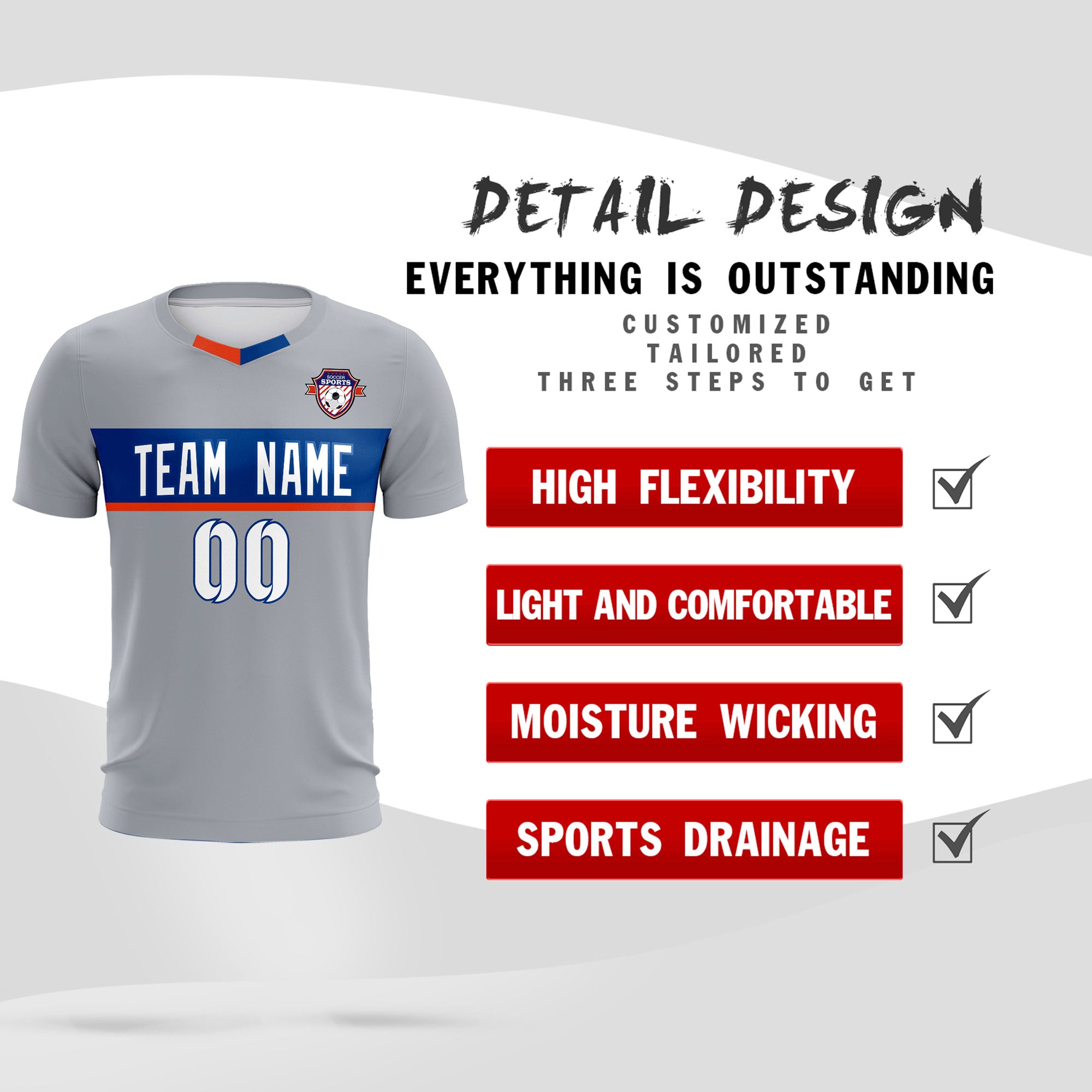 Custom Gray Classic Sports kit Football Shirt Jersey