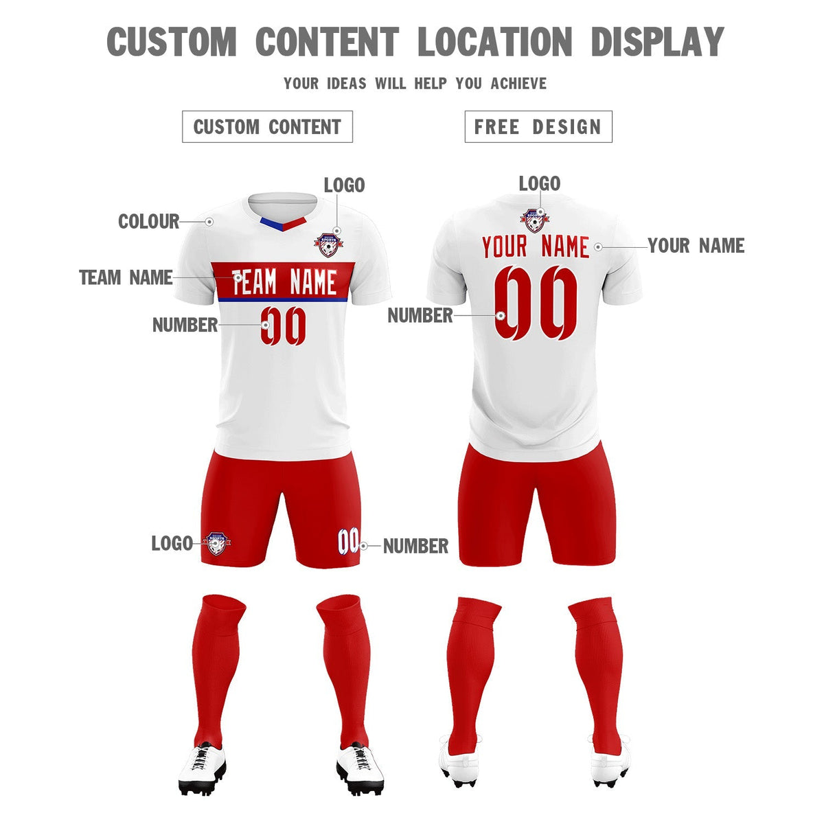 Custom White Classic Sports Sets Soccer Shirt Jersey