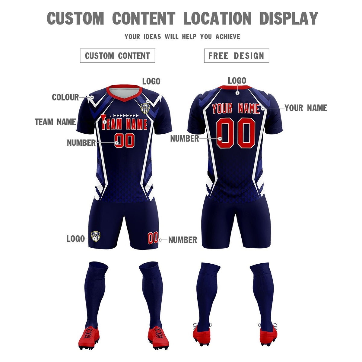 Custom Navy Abstract Breathable Soccer Tops/Sets Jersey