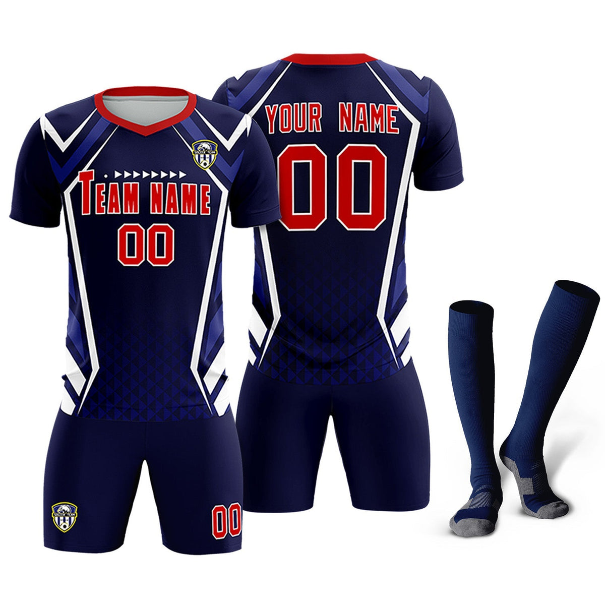 Custom Navy Abstract Breathable Football Kit Jersey