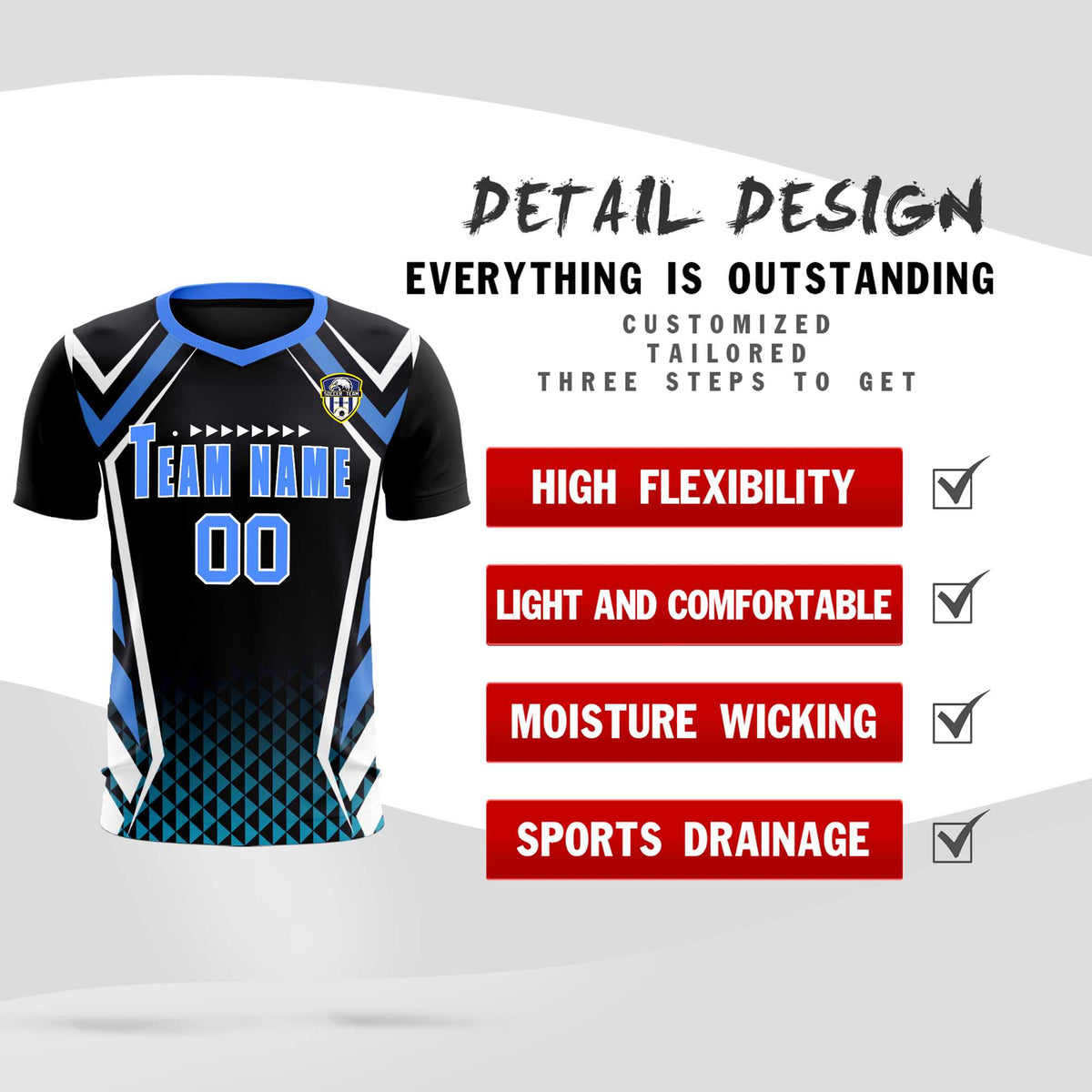 Custom Black Abstract Breathable Soccer Tops/Sets Jersey