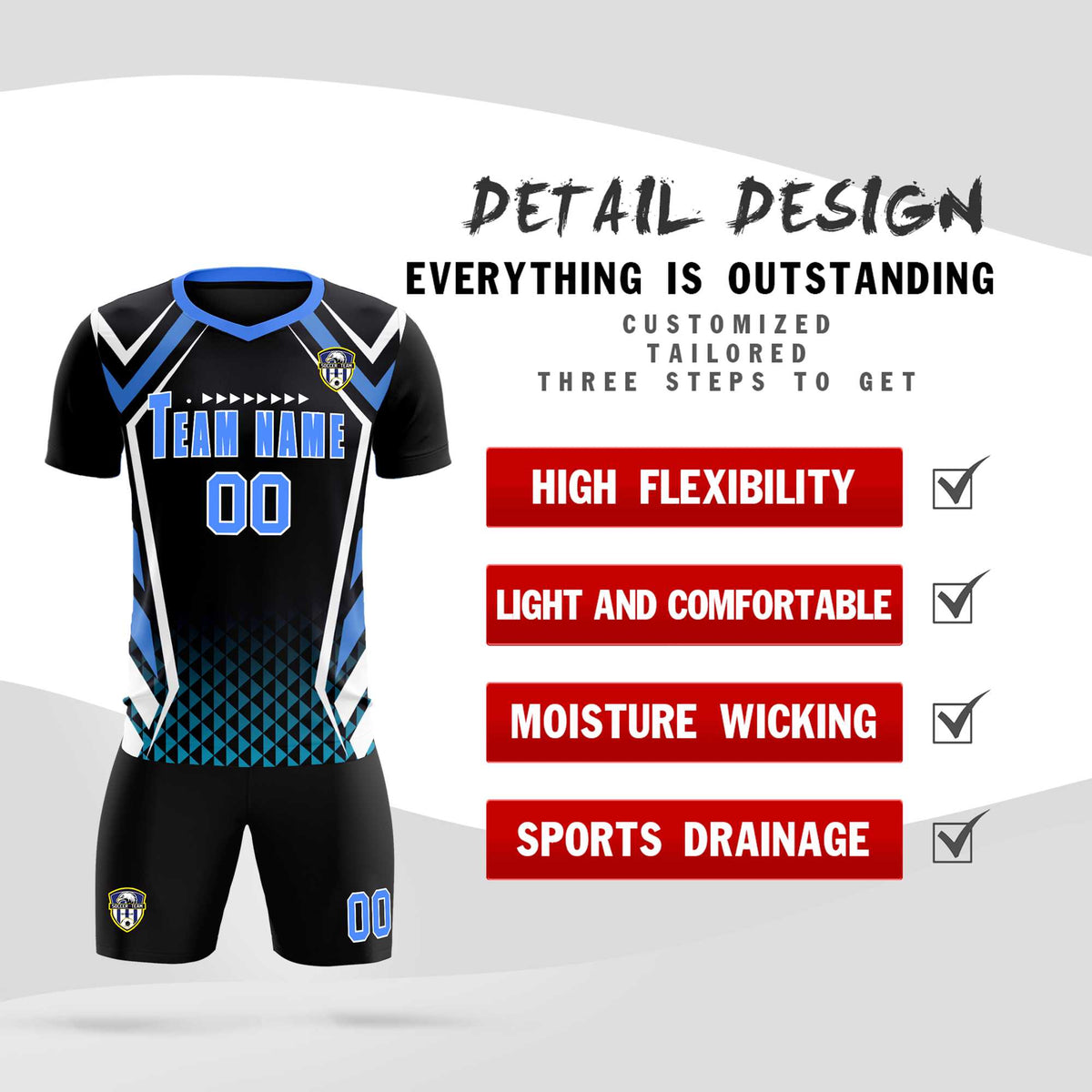 Custom Black Abstract Breathable Football Kit Jersey