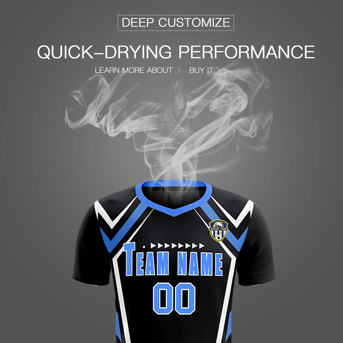 Custom Black Abstract Breathable Soccer Tops/Sets Jersey