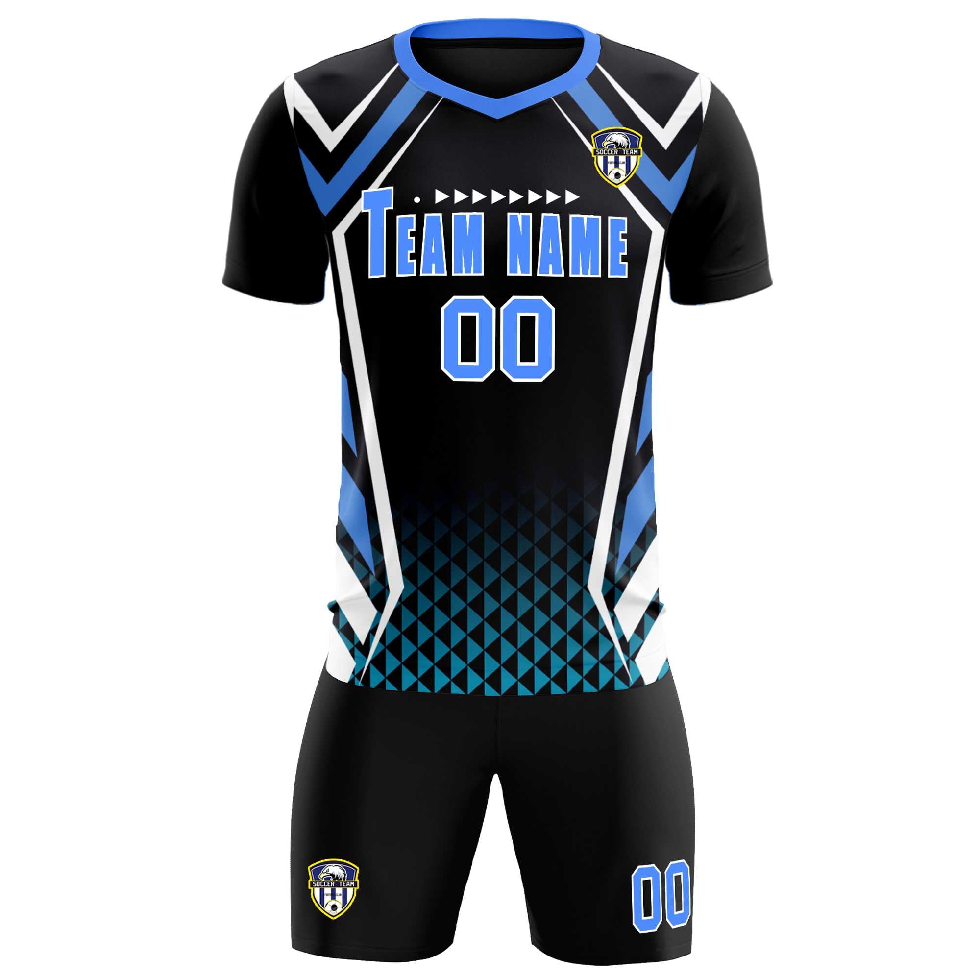 Custom Black Abstract Breathable Soccer Tops/Sets Jersey