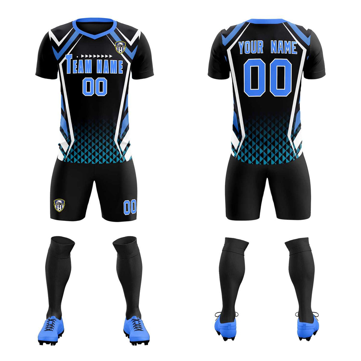 Custom Black Abstract Breathable Football Kit Jersey