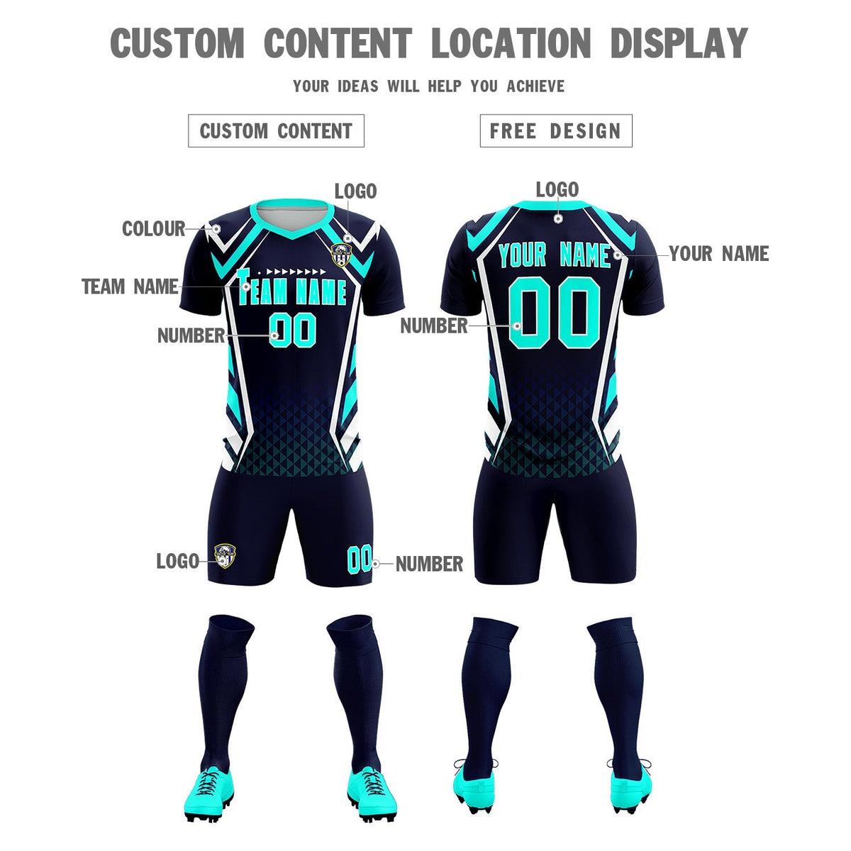 Custom Navy Abstract Breathable Football Kit Jersey