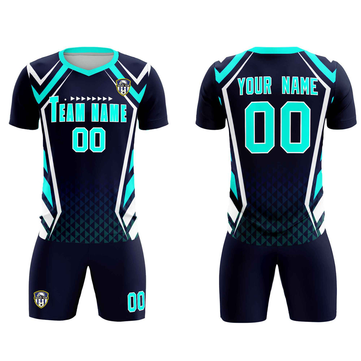 Custom Navy Abstract Breathable Football Kit Jersey