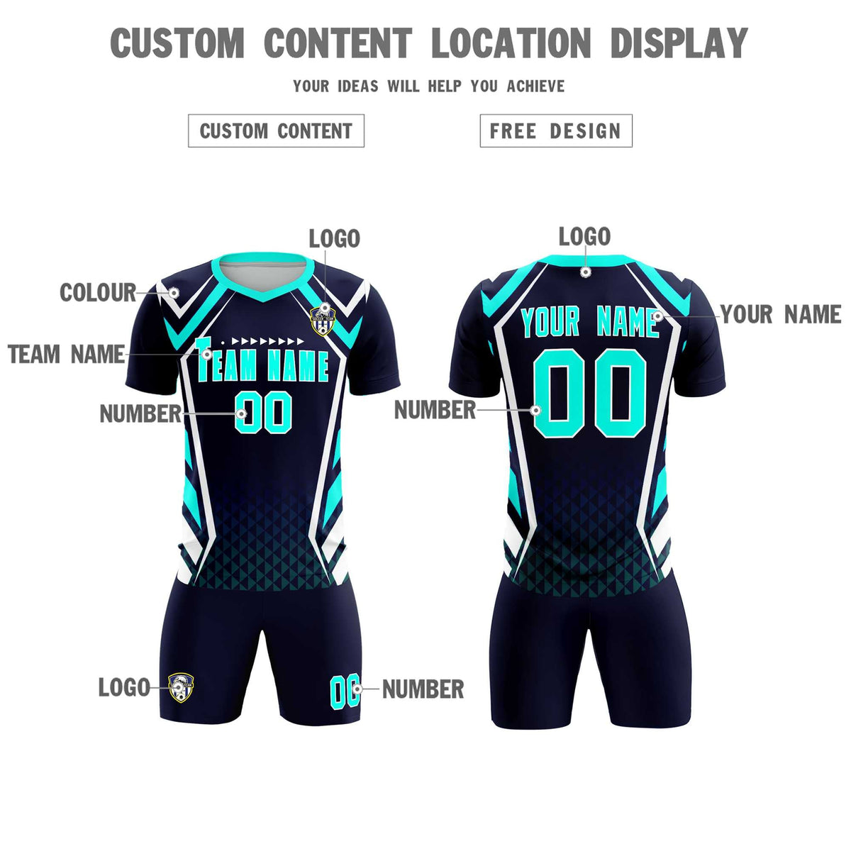 Custom Navy Abstract Breathable Football Kit Jersey