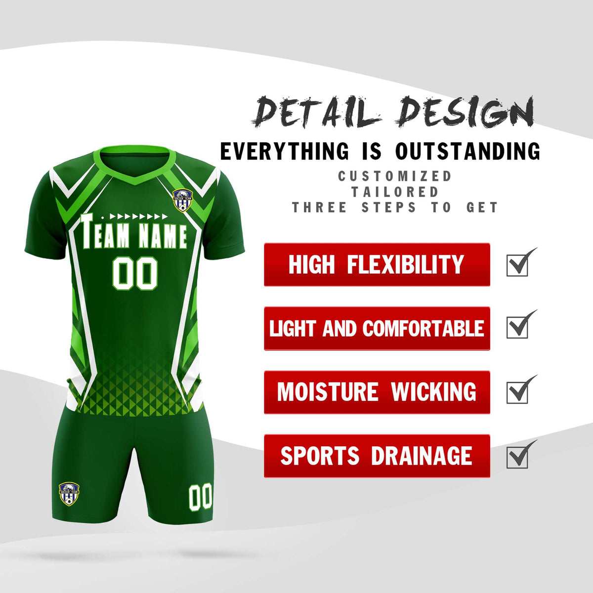 Custom Green Abstract Breathable Football Kit Jersey