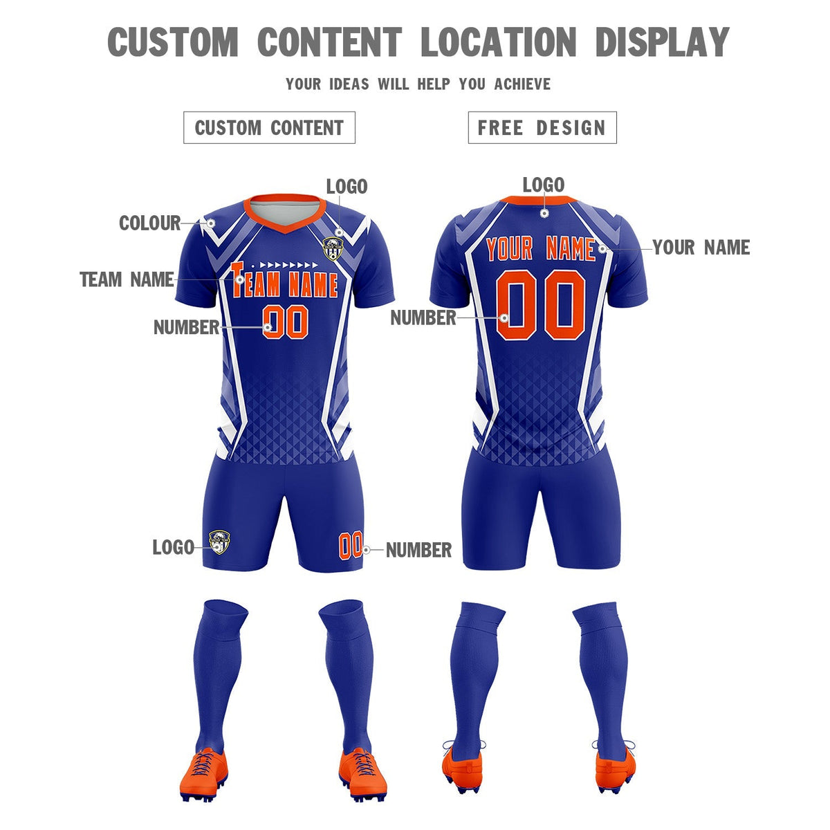 Custom Royal Abstract Breathable Soccer Tops/Sets Jersey