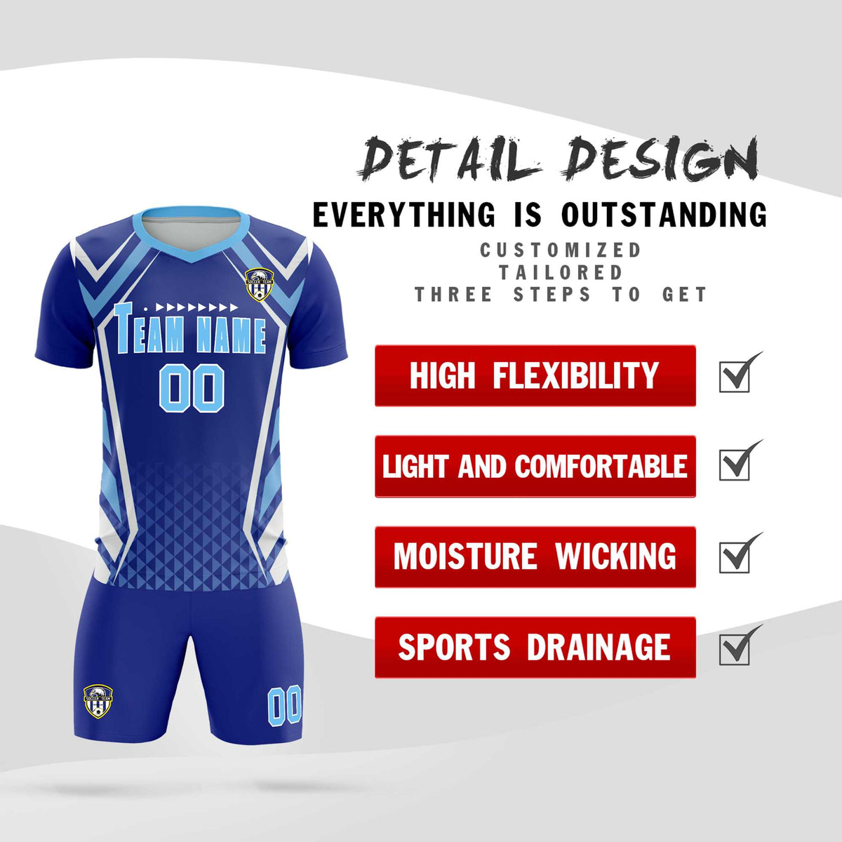 Custom Royal Abstract Breathable Soccer Tops/Sets Jersey