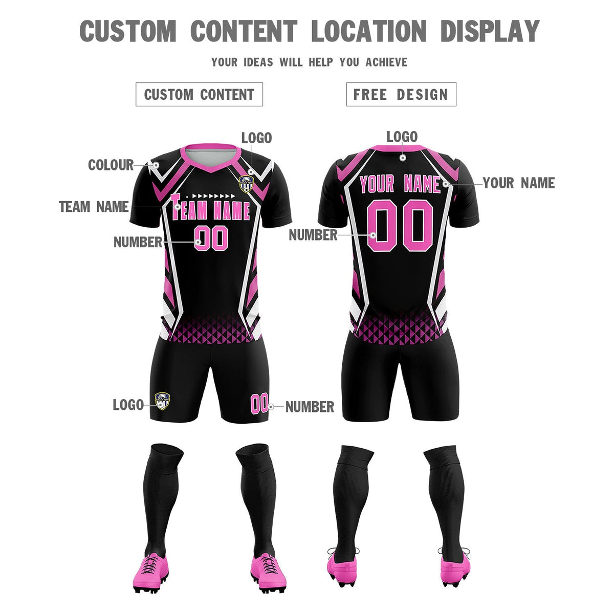 Custom Black Abstract Breathable Football Kit Jersey