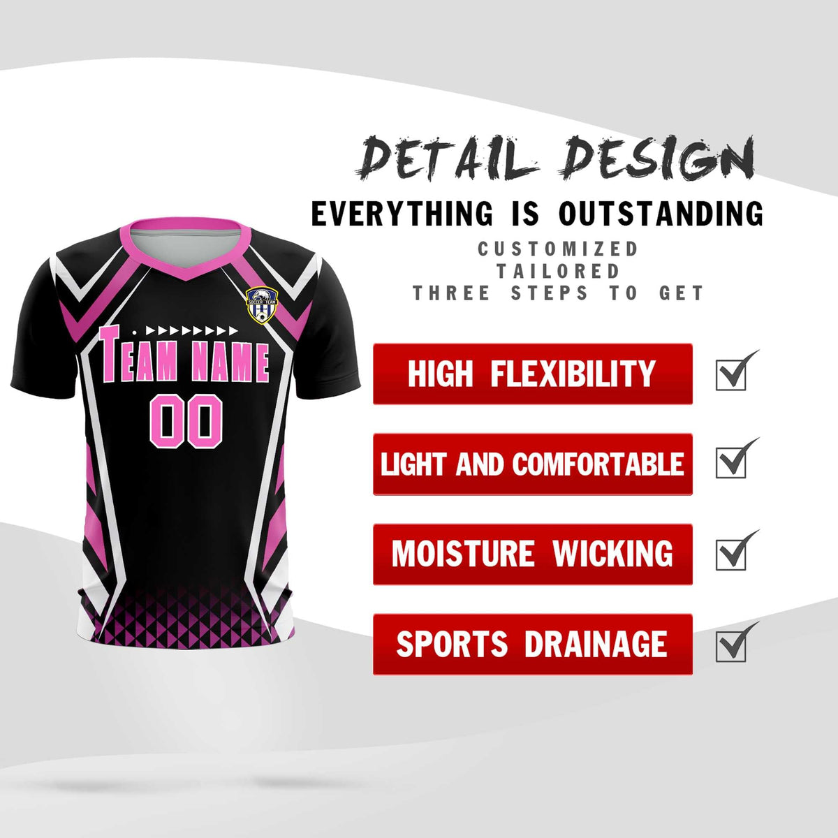 Custom Black Abstract Breathable Football Kit Jersey
