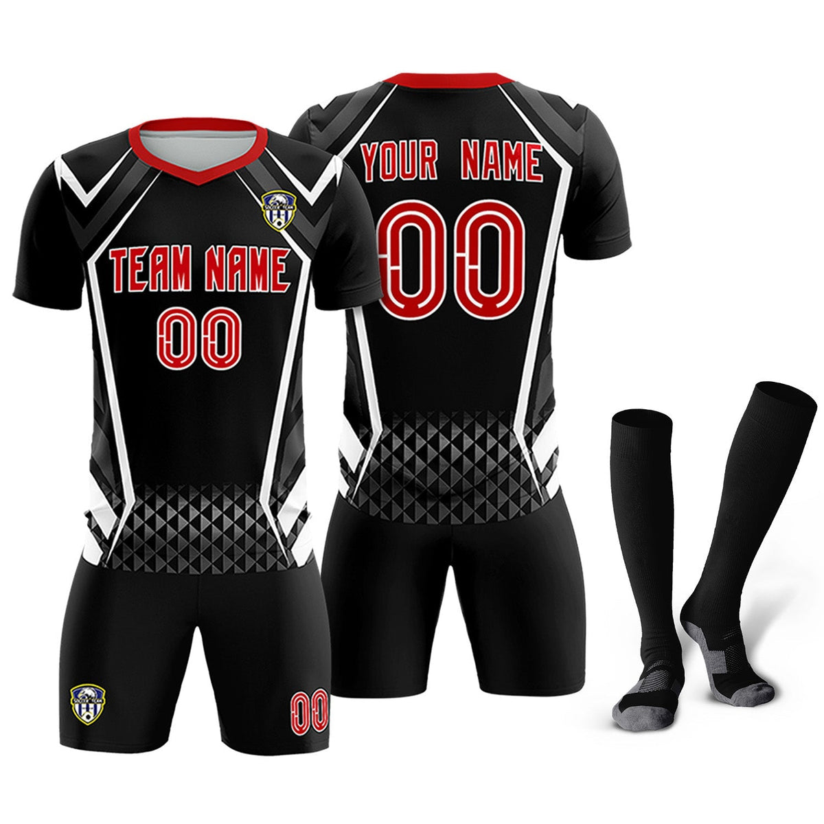 Custom Black Abstract Breathable Football Kit Jersey