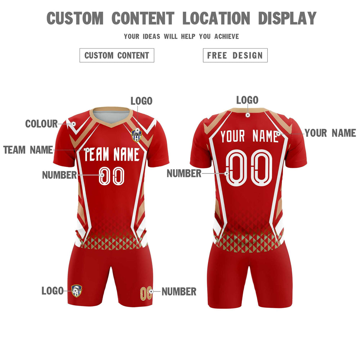 Custom Red Abstract Breathable Soccer Tops/Sets Jersey