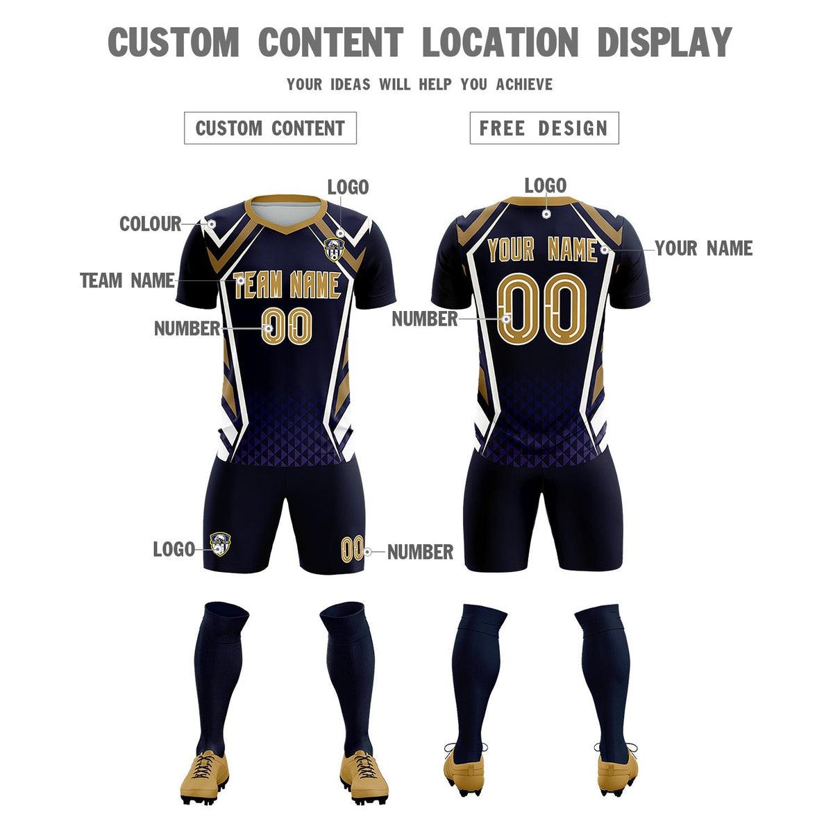 Custom Navy Abstract Breathable Soccer Tops/Sets Jersey