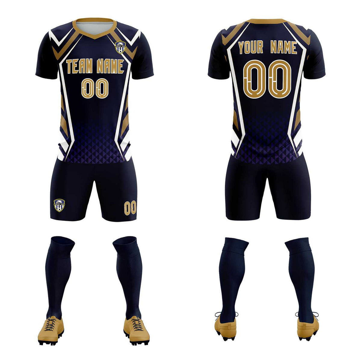 Custom Navy Abstract Breathable Football Kit Jersey