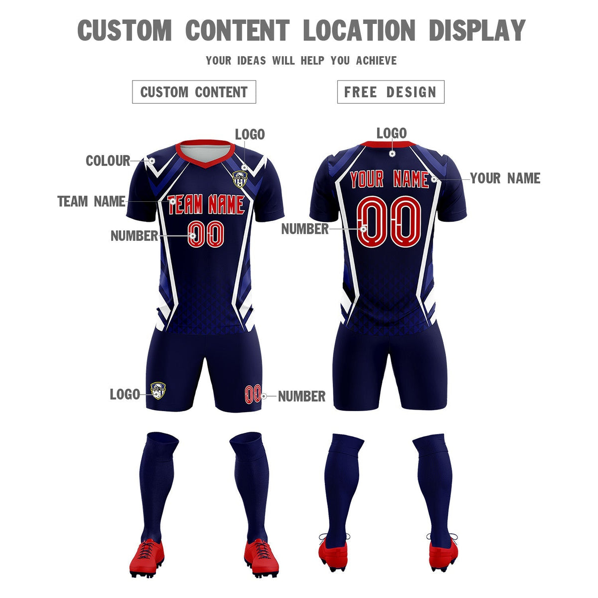 Custom Navy Abstract Breathable Soccer Tops/Sets Jersey