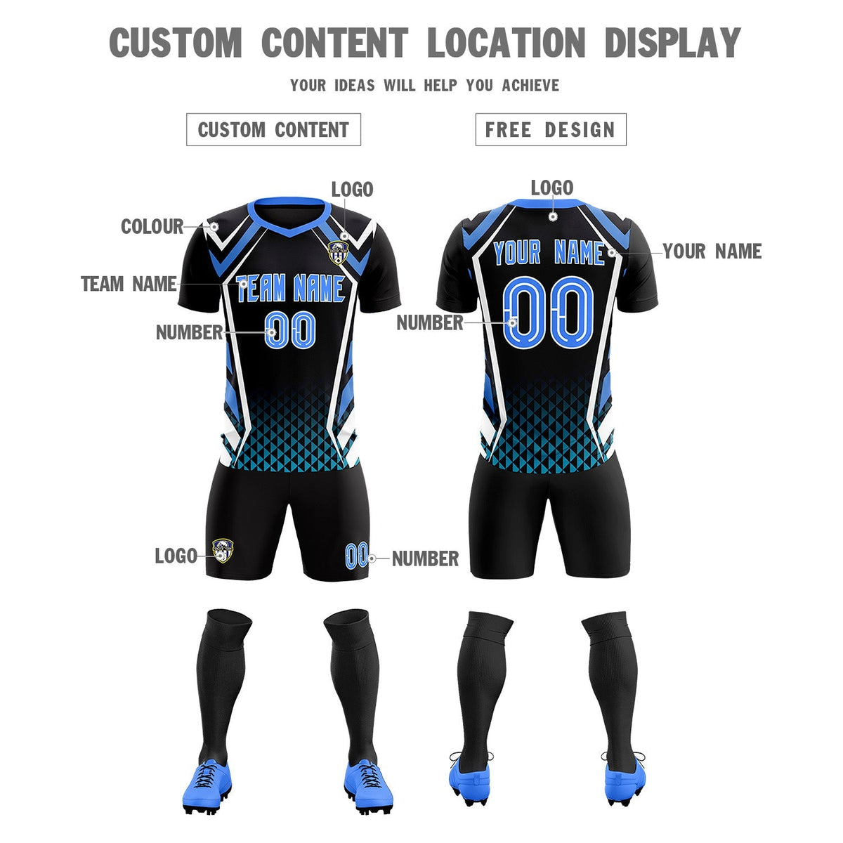 Custom Black Abstract Breathable Football Kit Jersey