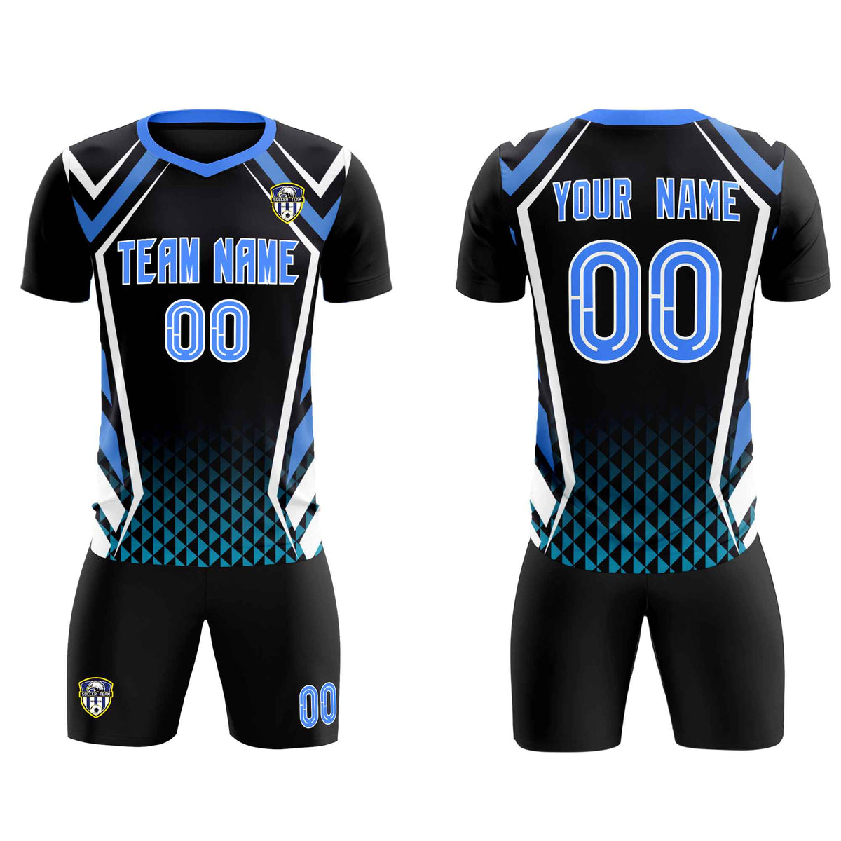 Custom Black Abstract Breathable Soccer Tops/Sets Jersey