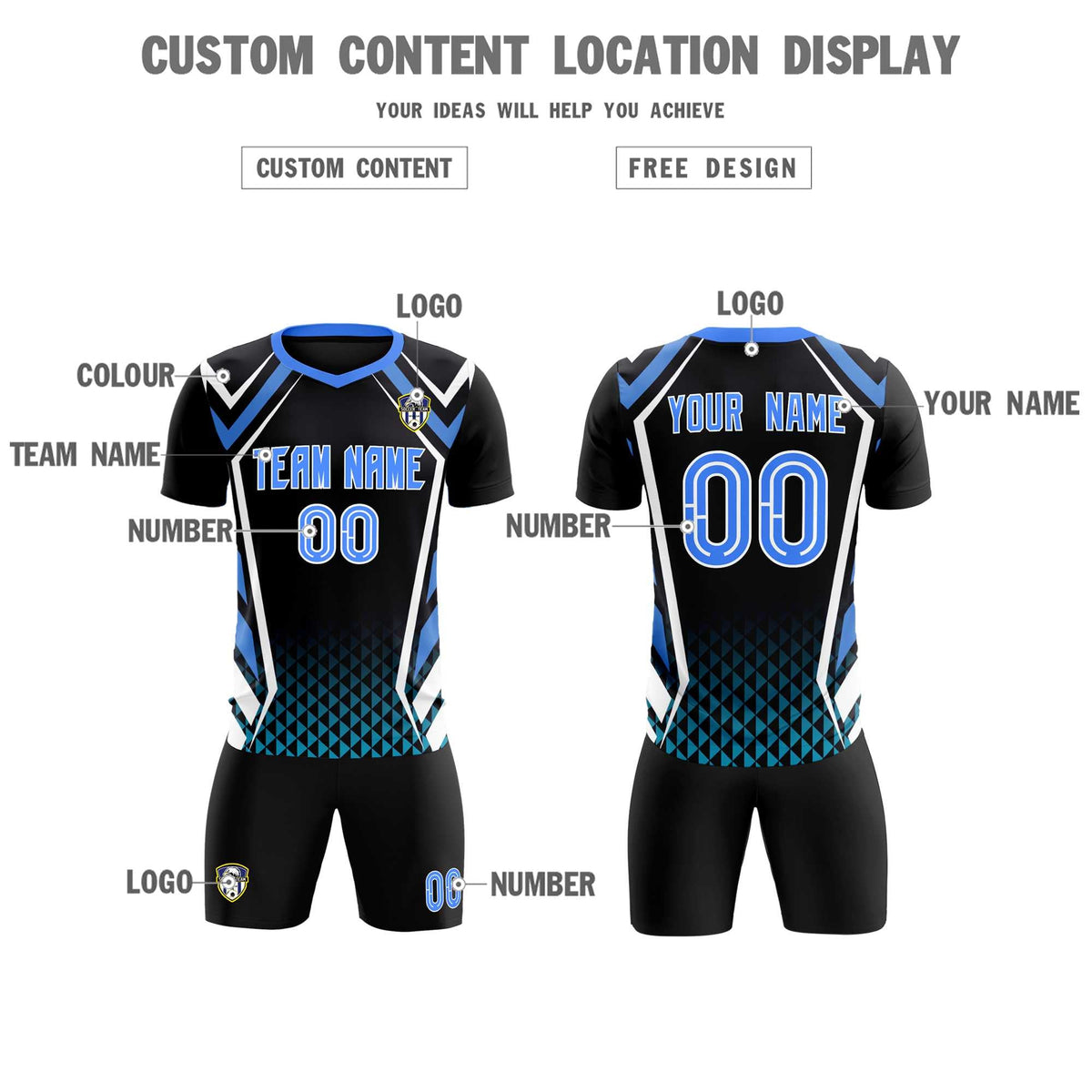 Custom Black Abstract Breathable Football Kit Jersey